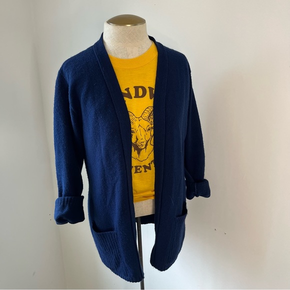 Vintage Sears Navy Blue Open Front Sweater Cardigan with Pockets - Picture 2 of 11